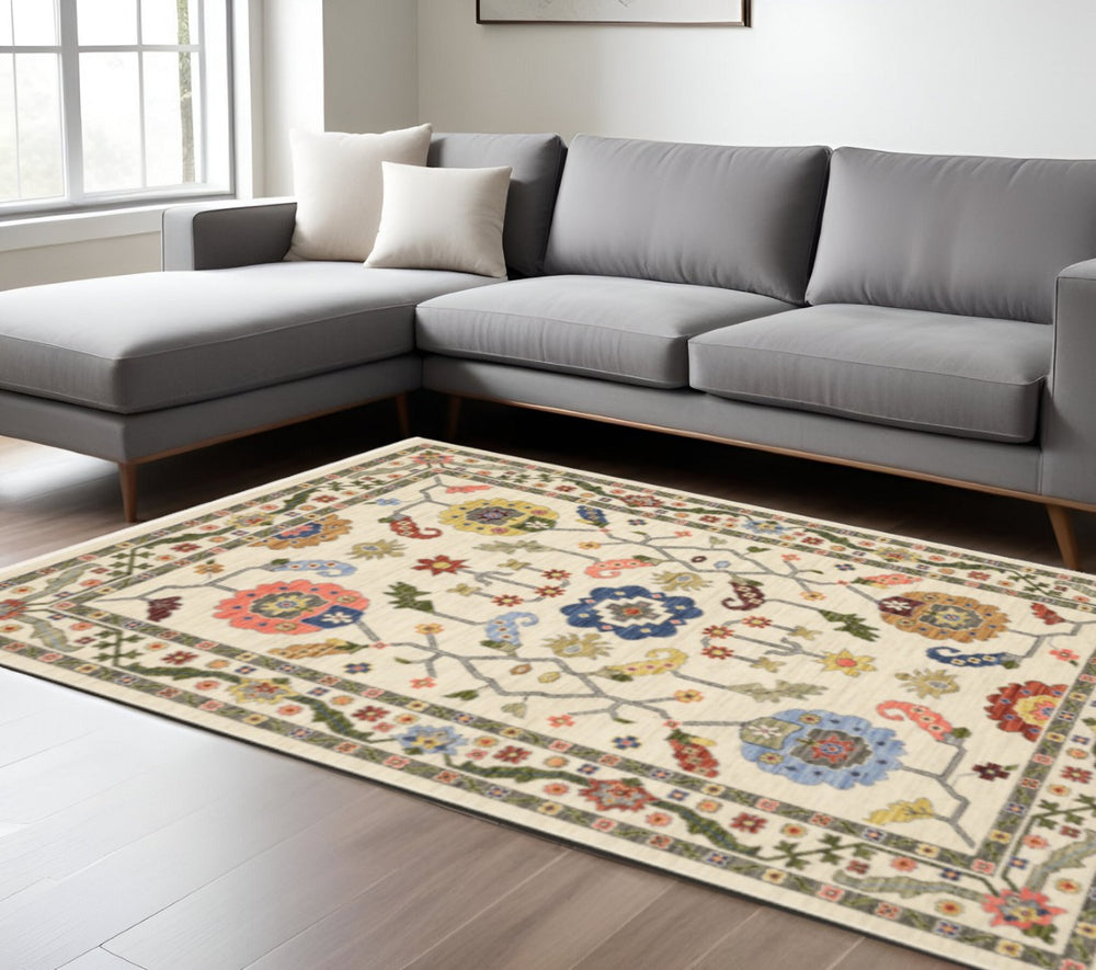HomeRoots 2' Elegant Stain-Resistant Oriental Runner Rug with Fringe in Vibrant Multi-Color Bohemian Design 7' X 10' 509314
