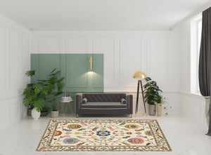 HomeRoots 2' Elegant Stain-Resistant Oriental Runner Rug with Fringe in Vibrant Multi-Color Bohemian Design Ivory/ Multi 7'10" x 10'10" 509315