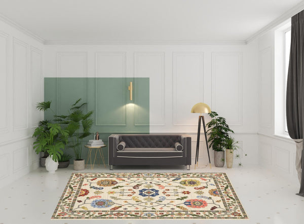 HomeRoots 2' Elegant Stain-Resistant Oriental Runner Rug with Fringe in Vibrant Multi-Color Bohemian Design Ivory/ Multi 7'10" x 10'10" 509315