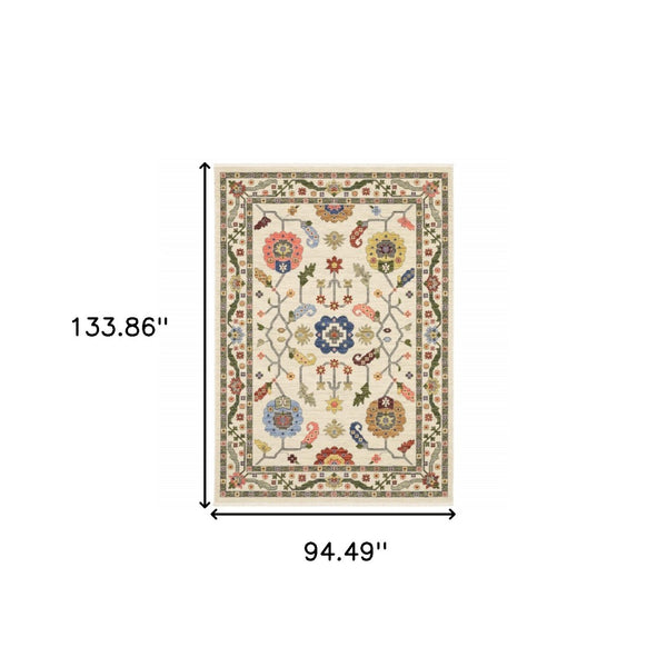 HomeRoots 2' Elegant Stain-Resistant Oriental Runner Rug with Fringe in Vibrant Multi-Color Bohemian Design Ivory/ Multi 7'10" x 10'10" 509315