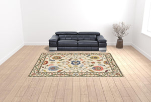 HomeRoots 2' Elegant Stain-Resistant Oriental Runner Rug with Fringe in Vibrant Multi-Color Bohemian Design Ivory/ Multi 9'10" x 12'10" 509316