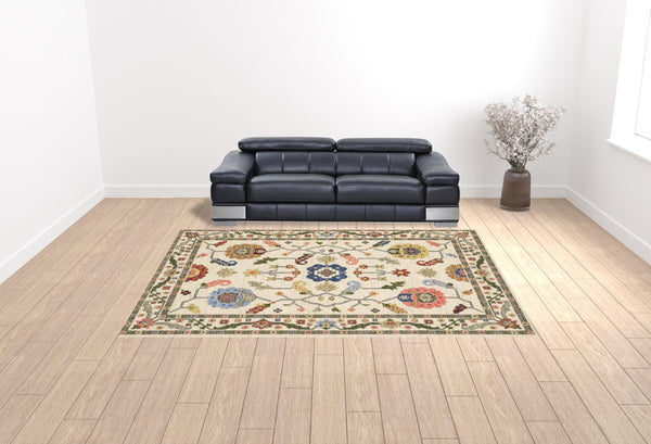 HomeRoots 2' Elegant Stain-Resistant Oriental Runner Rug with Fringe in Vibrant Multi-Color Bohemian Design Ivory/ Multi 9'10" x 12'10" 509316
