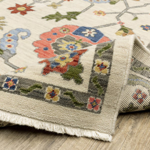 HomeRoots 2' Elegant Stain-Resistant Oriental Runner Rug with Fringe in Vibrant Multi-Color Bohemian Design Ivory/ Multi 9'10" x 12'10" 509316