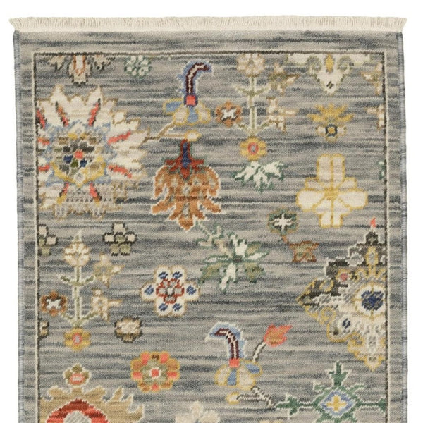 HomeRoots 2' Elegant Oriental Runner Rug with Vibrant Colors, Stain Resistance, and Classic Fringe Tassels Grey/ Multi 2' x 6' 509318