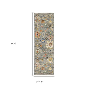 HomeRoots 2' Elegant Oriental Runner Rug with Vibrant Colors, Stain Resistance, and Classic Fringe Tassels Grey/ Multi 2' x 6' 509318