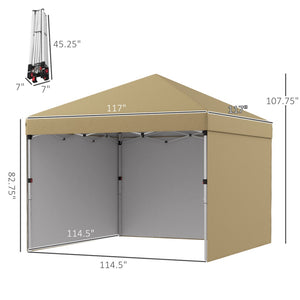English Elm Outsunny 10' X 10' Instant Pop Up Canopy Tent With 3 Sidewalls, Adjustable Height & Carry Bag W2225P174242-GIGA
