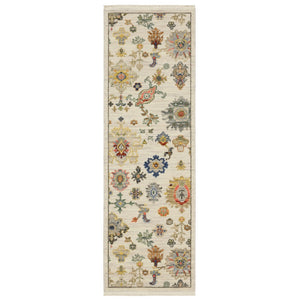 HomeRoots 2' Elegant Oriental Runner Rug with Vibrant Colors, Stain Resistance, and Classic Fringe Tassels Ivory/ Multi 2' x 6' 509325