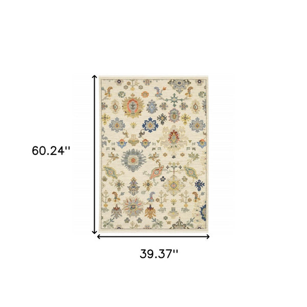 HomeRoots 2' Elegant Oriental Runner Rug with Vibrant Colors, Stain Resistance, and Classic Fringe Tassels 3' x 5' 509326