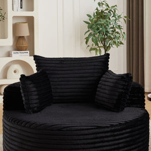 English Elm 50"l Corduroy Oversized Sleeper Chair with Neck Pillow Support for Lounge or Bedroom Black W834P405865