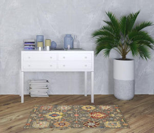 HomeRoots 2' Vibrant Oriental Power Loom Runner Rug with Classic Fringed Tassels - Stain Resistant for High Traffic Areas Grey/ Multi 3'3" x 5' 509333