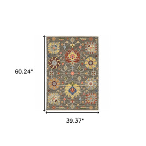 HomeRoots 2' Vibrant Oriental Power Loom Runner Rug with Classic Fringed Tassels - Stain Resistant for High Traffic Areas Grey/ Multi 3'3" x 5' 509333