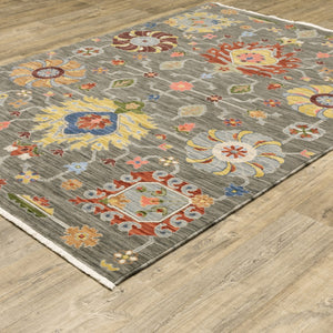 HomeRoots 2' Vibrant Oriental Power Loom Runner Rug with Classic Fringed Tassels - Stain Resistant for High Traffic Areas Grey/ Multi 3'3" x 5' 509333