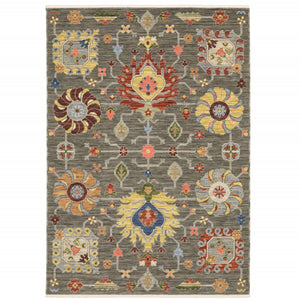 HomeRoots 2' Vibrant Oriental Power Loom Runner Rug with Classic Fringed Tassels - Stain Resistant for High Traffic Areas Gray, Ivory 509334