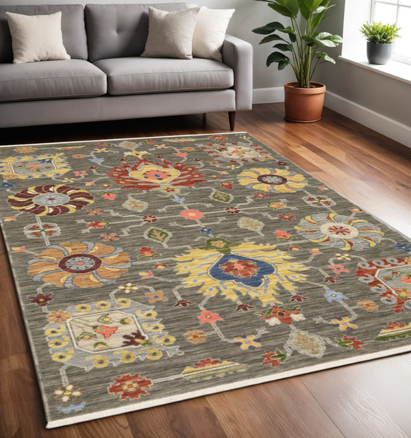 HomeRoots 2' Vibrant Oriental Power Loom Runner Rug with Classic Fringed Tassels - Stain Resistant for High Traffic Areas Gray, Ivory 509334