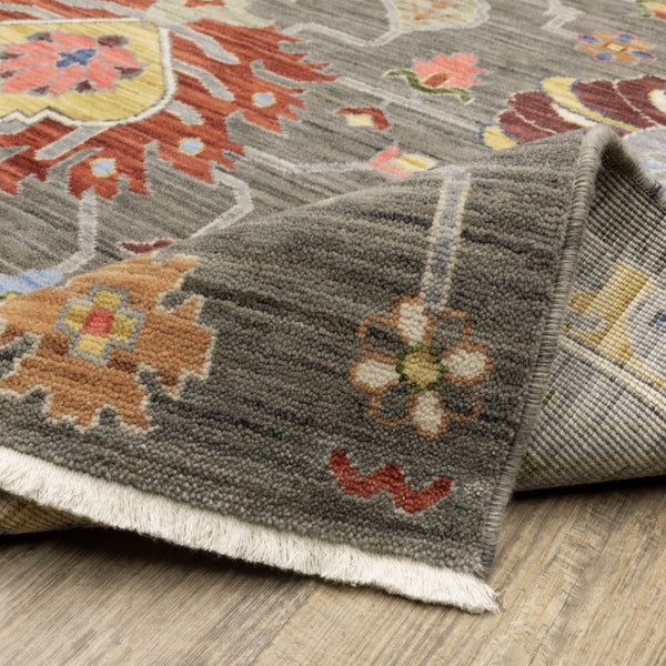 HomeRoots 2' Vibrant Oriental Power Loom Runner Rug with Classic Fringed Tassels - Stain Resistant for High Traffic Areas Gray, Ivory 509334