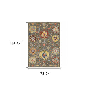 HomeRoots 2' Vibrant Oriental Power Loom Runner Rug with Classic Fringed Tassels - Stain Resistant for High Traffic Areas Grey/ Multi 6'7" x 9'6" 509335