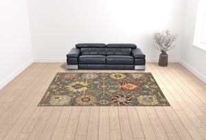 HomeRoots 2' Vibrant Oriental Power Loom Runner Rug with Classic Fringed Tassels - Stain Resistant for High Traffic Areas Grey/ Multi 9'10" x 12'10" 509337
