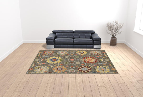 HomeRoots 2' Vibrant Oriental Power Loom Runner Rug with Classic Fringed Tassels - Stain Resistant for High Traffic Areas Grey/ Multi 9'10" x 12'10" 509337