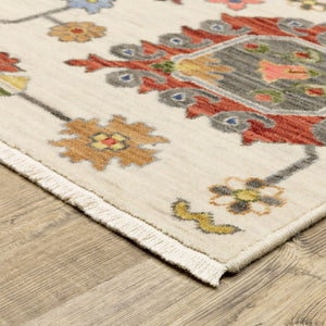 HomeRoots 2' Vibrant Oriental Power Loom Runner Rug with Classic Fringed Tassels - Stain Resistant for High Traffic Areas Ivory/ Multi 2' x 6' 509339