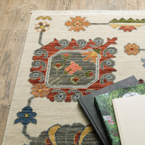 HomeRoots 2' Vibrant Oriental Power Loom Runner Rug with Classic Fringed Tassels - Stain Resistant for High Traffic Areas Ivory/ Multi 2' x 6' 509339