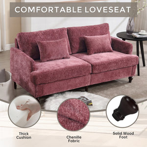 English Elm Mid Century Modern chenille loveseat with solid wood frame, detachable cushions, breathable fabric couch WINE RED W395P151897