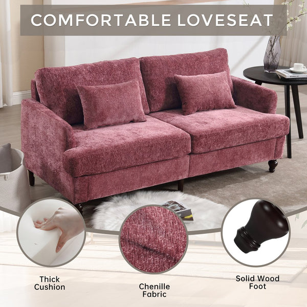 English Elm Mid Century Modern chenille loveseat with solid wood frame, detachable cushions, breathable fabric couch WINE RED W395P151897