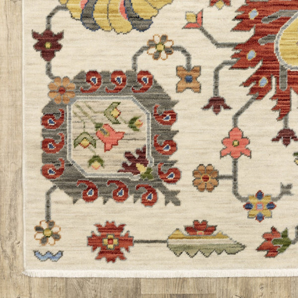 HomeRoots 2' Vibrant Oriental Power Loom Runner Rug with Classic Fringed Tassels - Stain Resistant for High Traffic Areas Ivory/ Multi 3'3" x 5' 509340