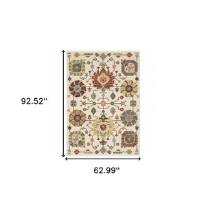 HomeRoots 2' Vibrant Oriental Power Loom Runner Rug with Classic Fringed Tassels - Stain Resistant for High Traffic Areas Ivory, Blue 509341