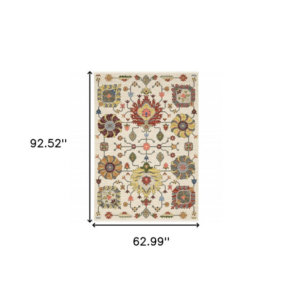 HomeRoots 2' Vibrant Oriental Power Loom Runner Rug with Classic Fringed Tassels - Stain Resistant for High Traffic Areas Ivory, Blue 509341