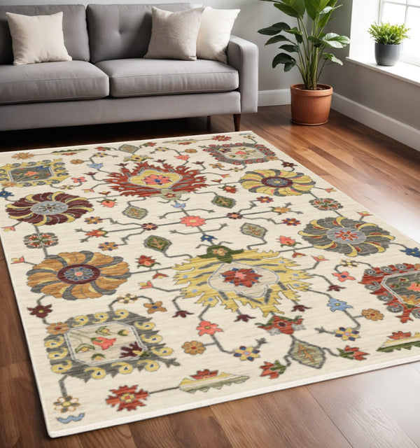 HomeRoots 2' Vibrant Oriental Power Loom Runner Rug with Classic Fringed Tassels - Stain Resistant for High Traffic Areas Ivory, Blue 509341