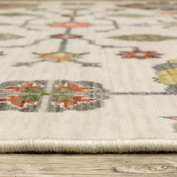 HomeRoots 2' Vibrant Oriental Power Loom Runner Rug with Classic Fringed Tassels - Stain Resistant for High Traffic Areas Ivory/ Multi 6'7" x 9'6" 509342