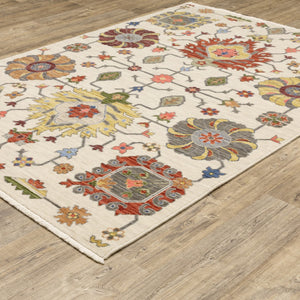 HomeRoots 2' Vibrant Oriental Power Loom Runner Rug with Classic Fringed Tassels - Stain Resistant for High Traffic Areas Ivory/ Multi 7'10" x 10'10" 509343