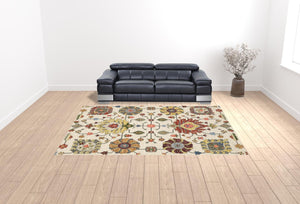 HomeRoots 2' Vibrant Oriental Power Loom Runner Rug with Classic Fringed Tassels - Stain Resistant for High Traffic Areas Ivory/ Multi 9'10" x 12'10" 509344
