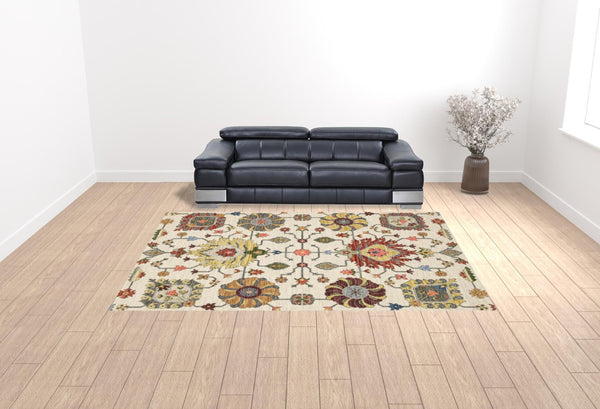 HomeRoots 2' Vibrant Oriental Power Loom Runner Rug with Classic Fringed Tassels - Stain Resistant for High Traffic Areas Ivory/ Multi 9'10" x 12'10" 509344