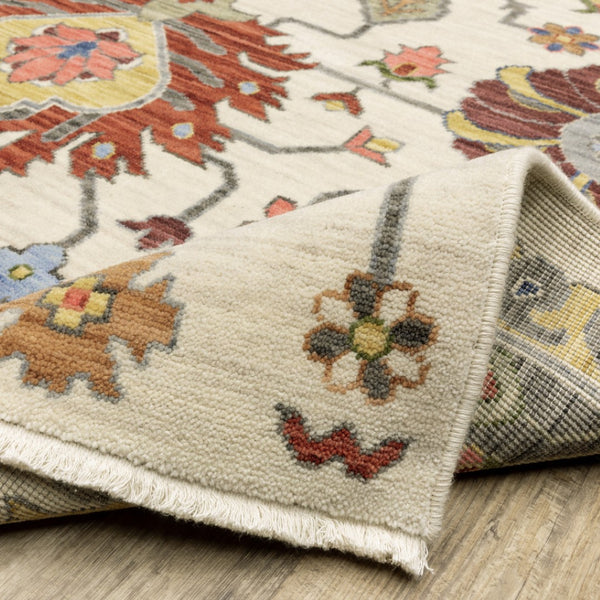 HomeRoots 2' Vibrant Oriental Power Loom Runner Rug with Classic Fringed Tassels - Stain Resistant for High Traffic Areas Ivory/ Multi 9'10" x 12'10" 509344