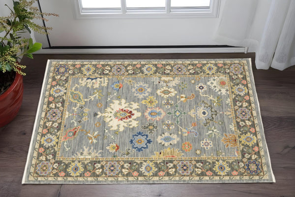 HomeRoots 6' Elegant Oriental Runner Rug in Blue, Ivory, and Red with Fringed Tassels for Hallways 3' x 5' 509347