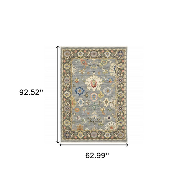 HomeRoots 6' Elegant Oriental Runner Rug in Blue, Ivory, and Red with Fringed Tassels for Hallways 5' X 8' 509348