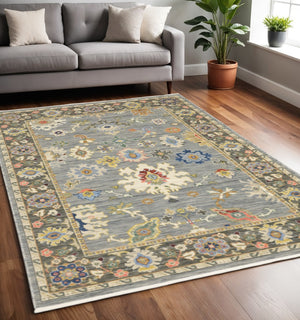 HomeRoots 6' Elegant Oriental Runner Rug in Blue, Ivory, and Red with Fringed Tassels for Hallways 5' X 8' 509348