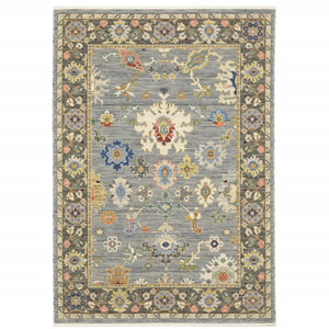 HomeRoots 6' Elegant Oriental Runner Rug in Blue, Ivory, and Red with Fringed Tassels for Hallways 7' X 10' 509349