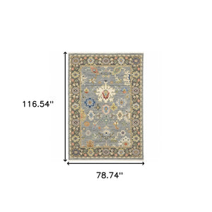 HomeRoots 6' Elegant Oriental Runner Rug in Blue, Ivory, and Red with Fringed Tassels for Hallways 7' X 10' 509349