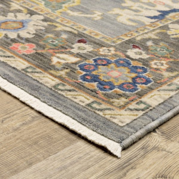 HomeRoots 6' Elegant Oriental Runner Rug in Blue, Ivory, and Red with Fringed Tassels for Hallways 7' X 10' 509349