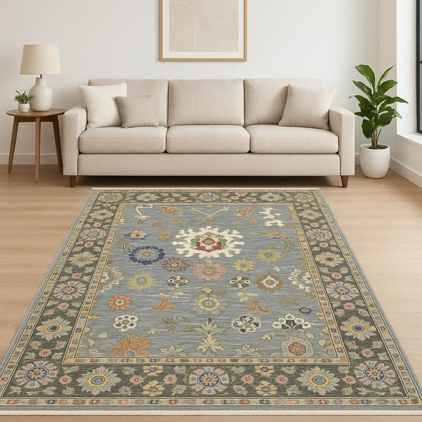 HomeRoots 6' Elegant Oriental Runner Rug in Blue, Ivory, and Red with Fringed Tassels for Hallways 7' X 10' 509349