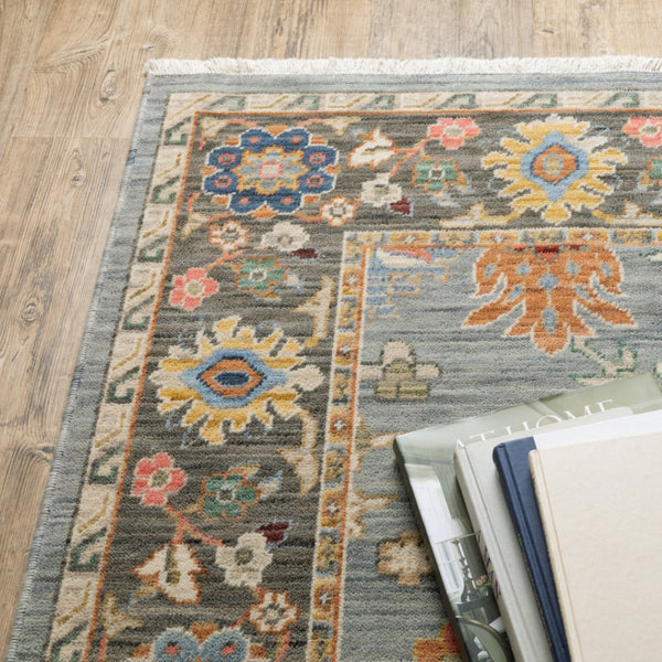 HomeRoots 6' Elegant Oriental Runner Rug in Blue, Ivory, and Red with Fringed Tassels for Hallways 7' X 10' 509349
