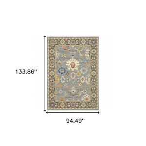 HomeRoots 6' Elegant Oriental Runner Rug in Blue, Ivory, and Red with Fringed Tassels for Hallways 8' X 11' 509350