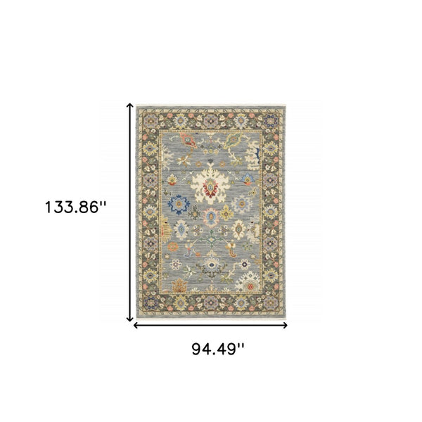 HomeRoots 6' Elegant Oriental Runner Rug in Blue, Ivory, and Red with Fringed Tassels for Hallways 8' X 11' 509350