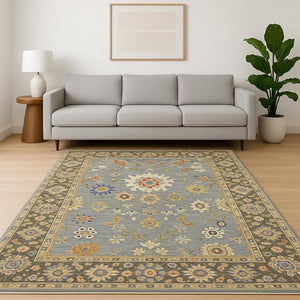 HomeRoots 6' Elegant Oriental Runner Rug in Blue, Ivory, and Red with Fringed Tassels for Hallways 8' X 11' 509350