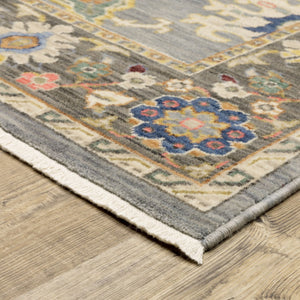 HomeRoots 6' Elegant Oriental Runner Rug in Blue, Ivory, and Red with Fringed Tassels for Hallways 10' X 13' 509351