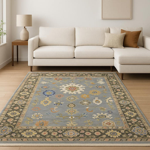 HomeRoots 6' Elegant Oriental Runner Rug in Blue, Ivory, and Red with Fringed Tassels for Hallways 10' X 13' 509351