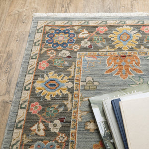 HomeRoots 6' Elegant Oriental Runner Rug in Blue, Ivory, and Red with Fringed Tassels for Hallways 10' X 13' 509351