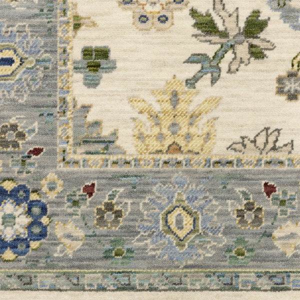 HomeRoots 6' Elegant Oriental Runner Rug in Blue, Ivory, and Red with Fringed Tassels for Hallways Ivory/ Blue 2' x 6' 509353